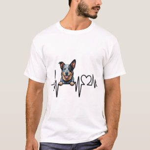 Australian Cattle Dog Heartbeat Ecg Heart Paw T-Shirt