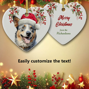 Australian Cattle Dog Holly Wreath Christmas Ceramic Ornament