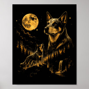 Australian Cattle Dog Howling Moon Funny Love Dog Poster