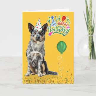 Australian Cattle Dog in a Party Hat Birthday Card
