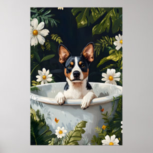 Australian Cattle Dog In Bathtub Poster, Funny Dog Poster