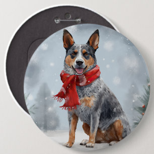 Australian Cattle Dog in Snow Christmas 6 Cm Round Badge