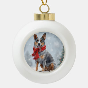 Australian Cattle Dog in Snow Christmas  Ceramic Ball Christmas Ornament