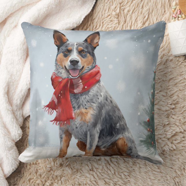 Australian Cattle Dog in Snow Christmas  Cushion (Blanket)
