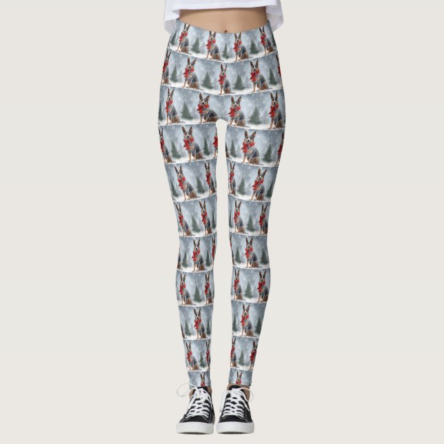 Australian Cattle Dog in Snow Christmas  Leggings (Front)