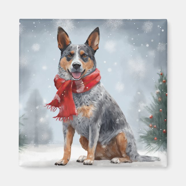 Australian Cattle Dog in Snow Christmas  Magnet (Front)