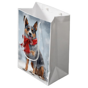 Australian Cattle Dog in Snow Christmas Medium Gift Bag