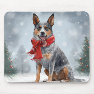 Australian Cattle Dog in Snow Christmas  Mouse Pad