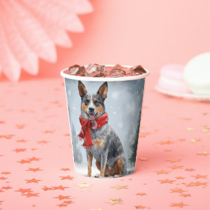 Australian Cattle Dog in Snow Christmas  Paper Cups