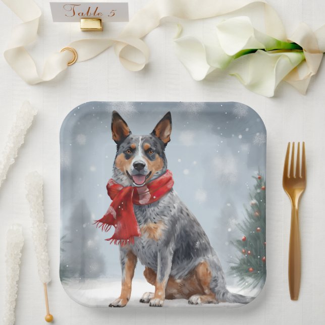 Australian Cattle Dog in Snow Christmas  Paper Plate (Wedding)