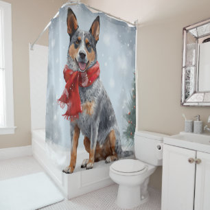 Australian Cattle Dog in Snow Christmas Shower Curtain