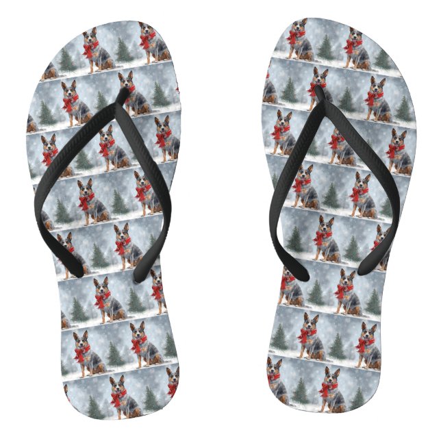 Australian Cattle Dog in Snow Christmas  Thongs (Footbed)