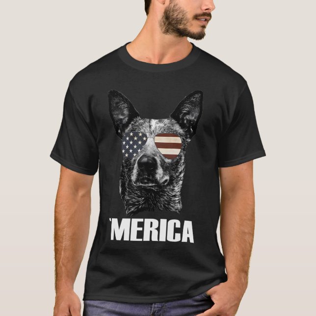 Australian Cattle Dog Merica Usa Flag Sunglasses H T-Shirt (Front)