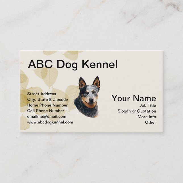 Australian Cattle Dog on Tan Leaves Business Card (Front)
