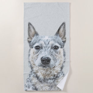 Australian Cattle Dog Painting - Cute Original Art Beach Towel