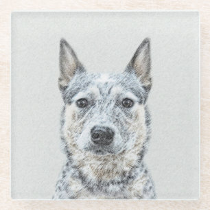 Australian Cattle Dog Painting - Cute Original Art Glass Coaster
