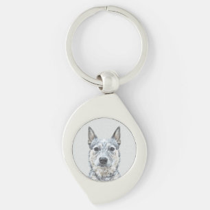 Australian Cattle Dog Painting - Cute Original Art Key Ring
