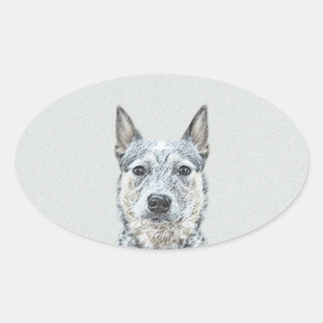Australian Cattle Dog Painting - Cute Original Art Oval Sticker (Front)