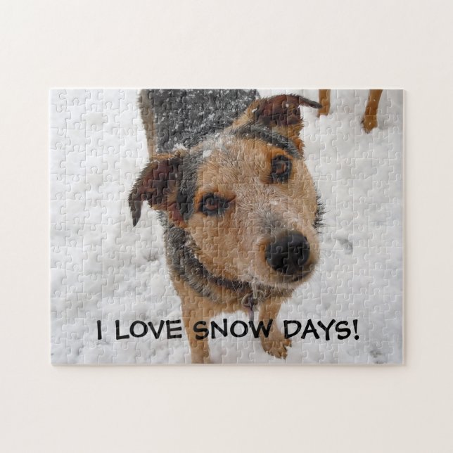 Australian Cattle Dog Puppy Loves Snow Days Jigsaw Puzzle (Horizontal)