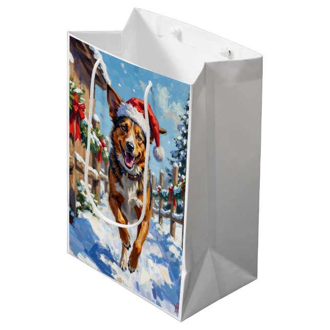 Australian Cattle Dog Red Heeler Christmas Medium Gift Bag (Front Angled)