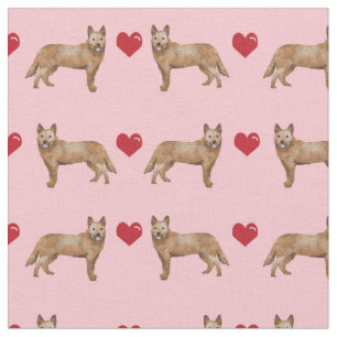 australian cattle dog  red heeler love pink hearts fabric