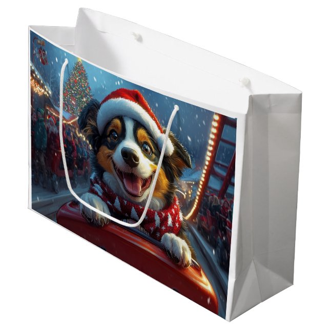 Australian Cattle Dog Roller Coaster Christmas Large Gift Bag (Front Angled)