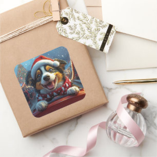 Australian Cattle Dog Roller Coaster Christmas Square Sticker