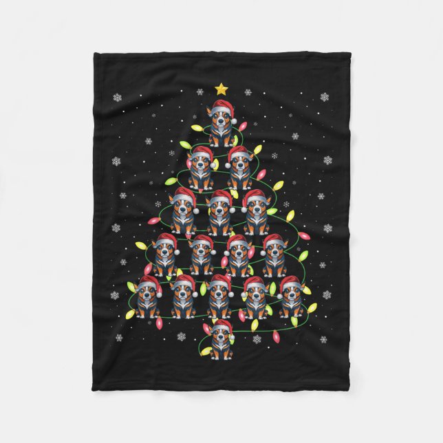 Australian Cattle Dog Santa Xmas Tree Lights Ugly  Fleece Blanket (Front)