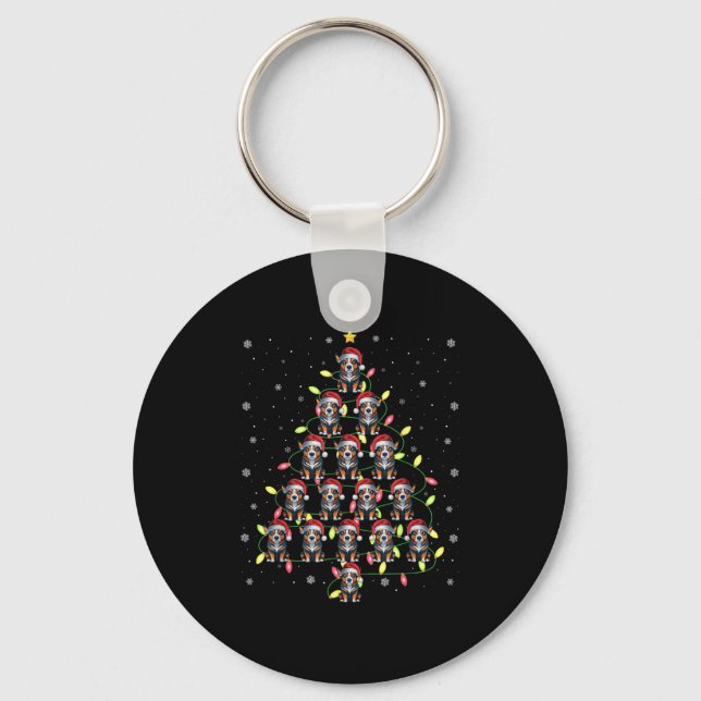 Australian Cattle Dog Santa Xmas Tree Lights Ugly  Key Ring (Front)