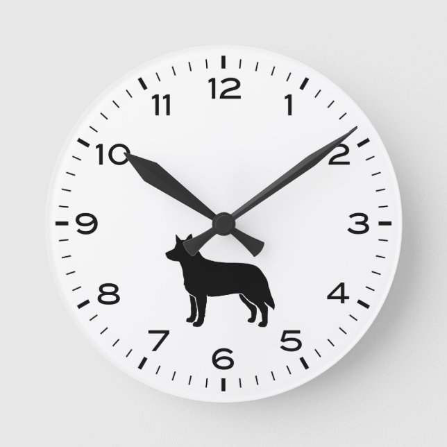 Australian Cattle Dog Silhouette Heeler Round Clock (Front)