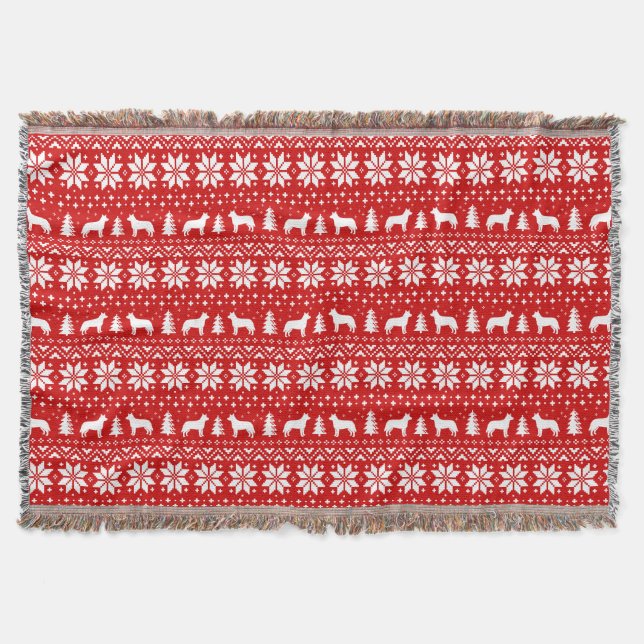 Australian Cattle Dog Silhouettes Christmas Red Throw Blanket (Front)
