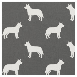 Australian Cattle Dog Silhouettes White and Grey Fabric