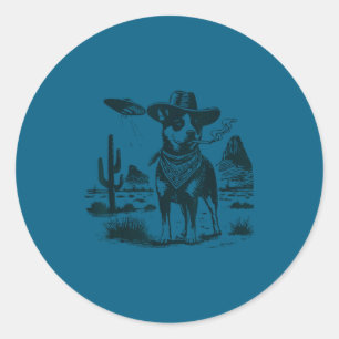 Australian cattle dog smoking with ufo western classic round sticker