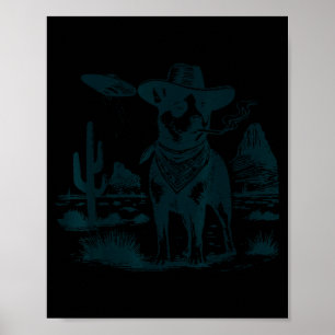 Australian cattle dog smoking with ufo western poster