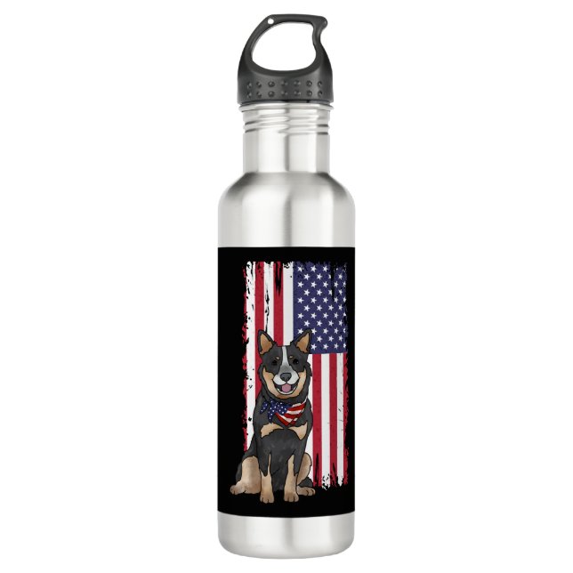 Australian Cattle Dog Usa Flag 710 Ml Water Bottle (Front)