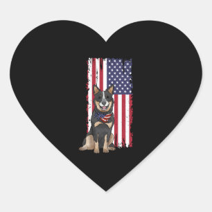 Australian Cattle Dog Usa Flag Heart Sticker