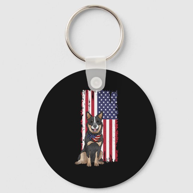 Australian Cattle Dog Usa Flag Key Ring (Front)