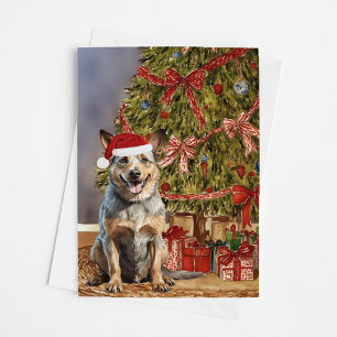 Australian Cattle Dog Watercolor Christmas Tree Card