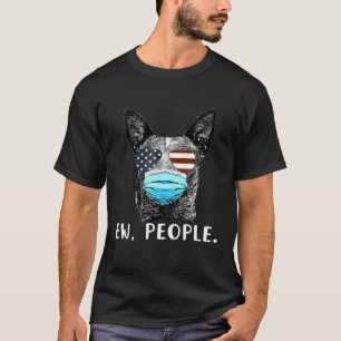 Australian Cattle Dog Wearing A Face Mask Usa Flag T-Shirt