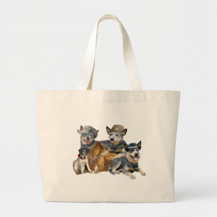 Australian Cattle Dog Western Portrait Large Tote Bag