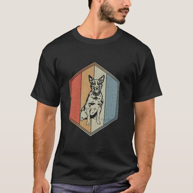 Australian Cattle Dog With Distressed Design Retro T-Shirt (Front)