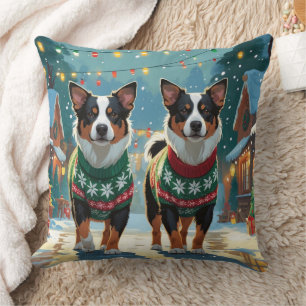 Australian Cattle Dogs Christmas Snow Holiday Cushion