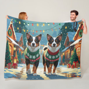 Australian Cattle Dogs Christmas Snow Holiday Fleece Blanket
