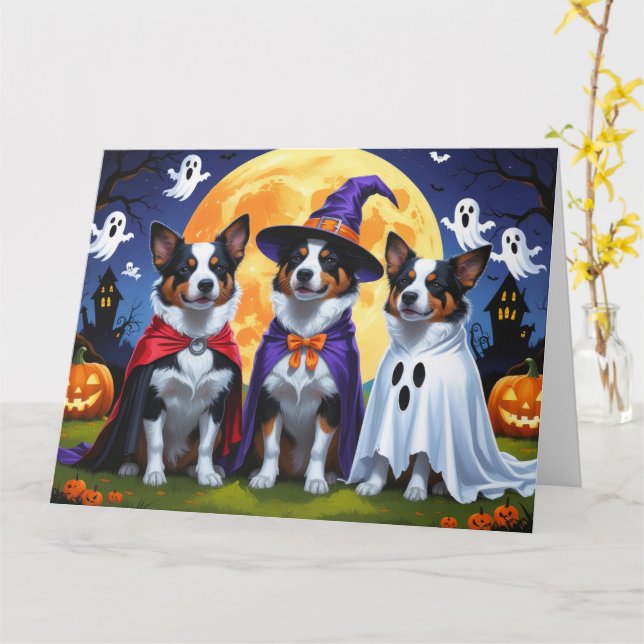 Australian Cattle Dogs Pumpkin Halloween Funny Card (Yellow Flower)
