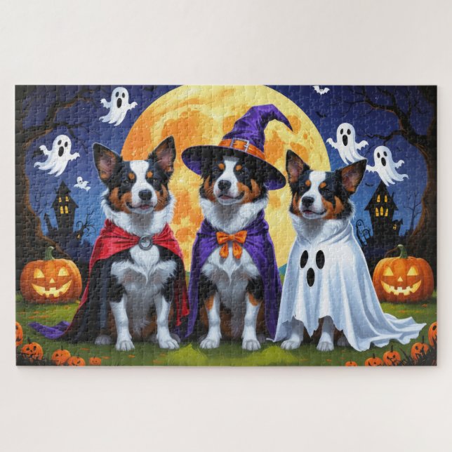 Australian Cattle Dogs Pumpkin Halloween Funny Jigsaw Puzzle (Horizontal)