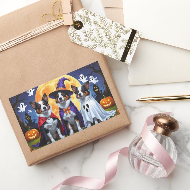 Australian Cattle Dogs Pumpkin Halloween Funny Rectangular Sticker (Gifting)