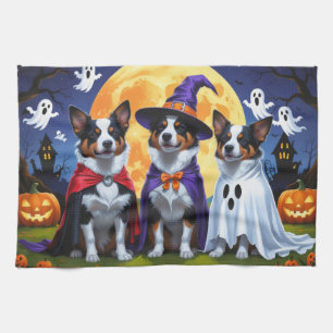 Australian Cattle Dogs Pumpkin Halloween Funny Tea Towel