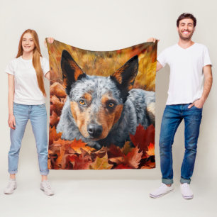 Australian Cattle  in Autumn Leaves Fall Inspire  Fleece Blanket