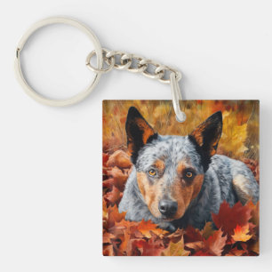 Australian Cattle  in Autumn Leaves Fall Inspire  Key Ring