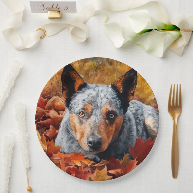 Australian Cattle  in Autumn Leaves Fall Inspire  Paper Plate (Wedding)